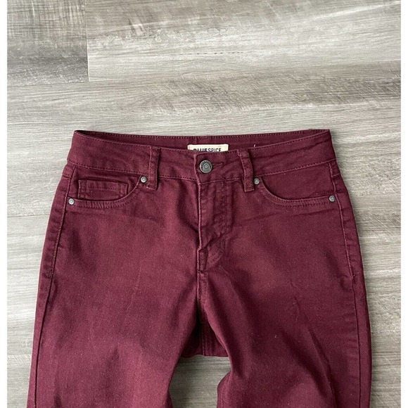 Blue Spice Juniors Maroon Skinny Ankle Jeans Size 3 Stretch Raw Hem M8 - Picture 3 of 6
